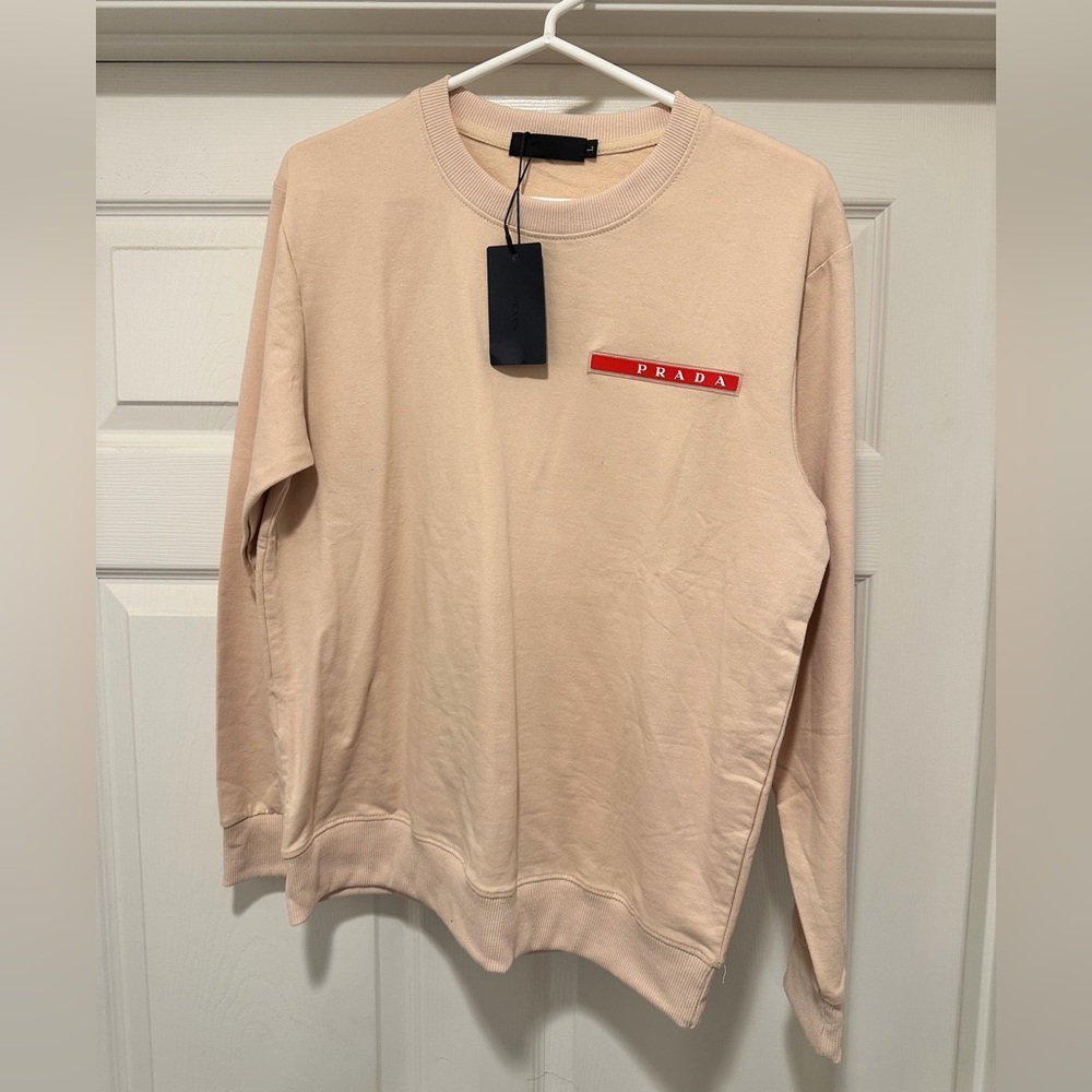 Prada Light Tan Sweatshirt with Red Logo